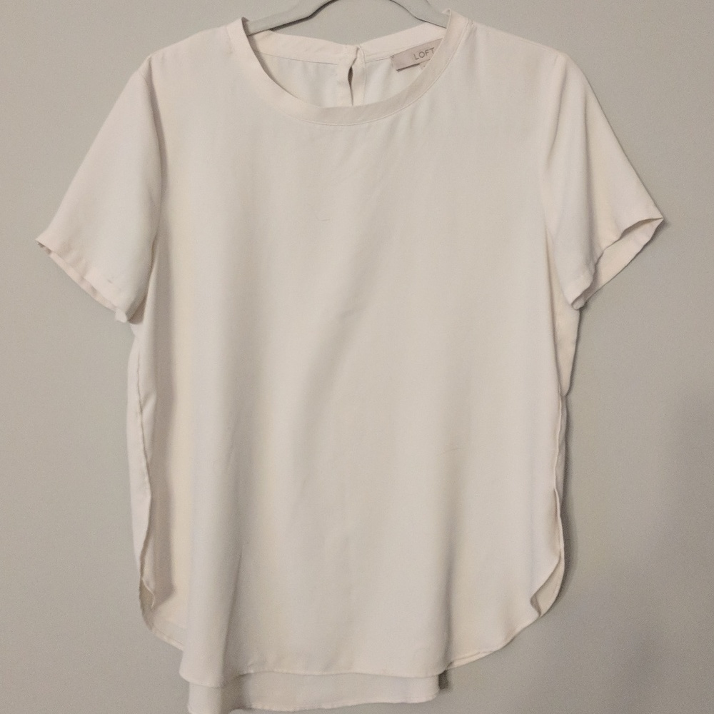 Loft Cream Curved Hem Top Sz Small